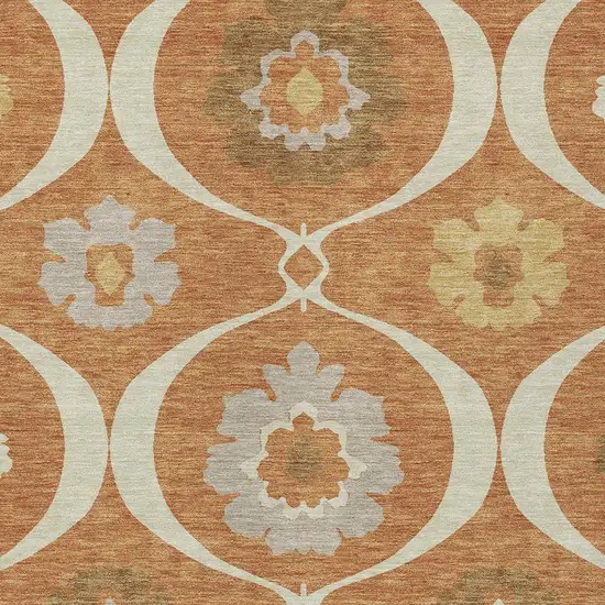 Orange Copper And Gray Medallion Washable Indoor Outdoor Area Rug Photo 6