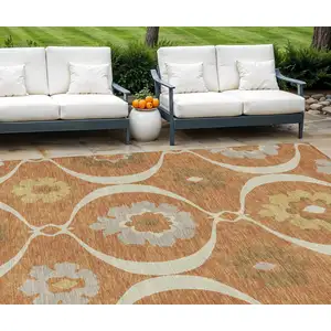 Photo of Orange Copper And Gray Medallion Washable Indoor Outdoor Area Rug