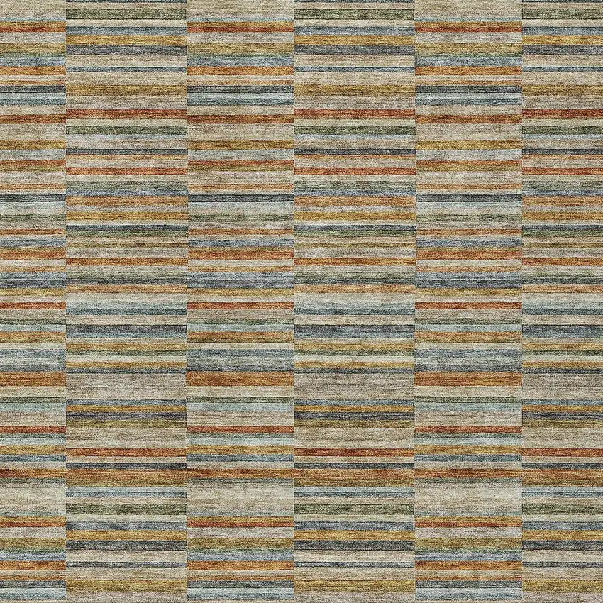 Orange Copper And Gray Striped Washable Indoor Outdoor Area Rug Photo 7