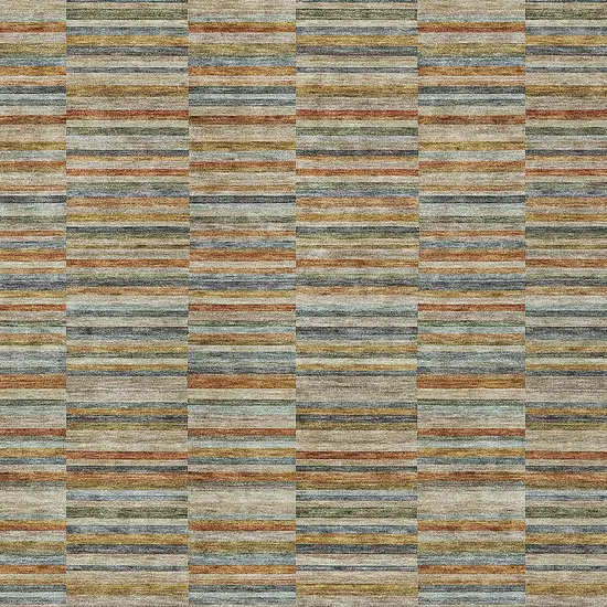 Orange Copper And Gray Striped Washable Indoor Outdoor Area Rug Photo 7