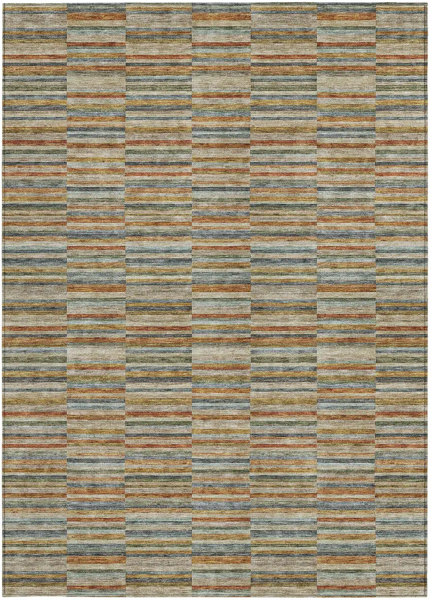 Orange Copper And Gray Striped Washable Indoor Outdoor Area Rug Photo 8