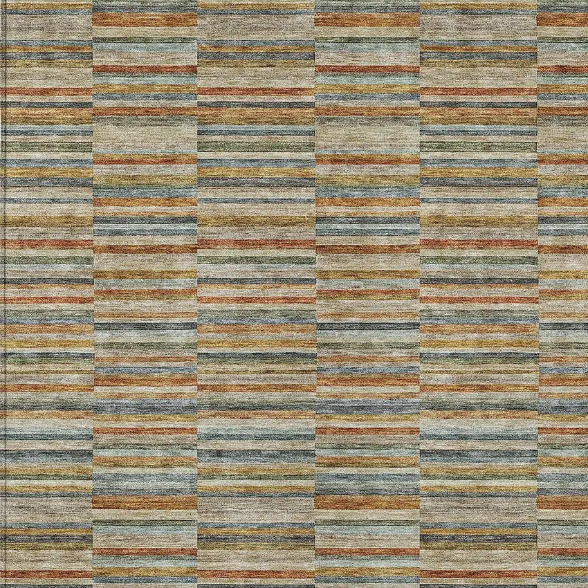 Orange Copper And Gray Striped Washable Indoor Outdoor Area Rug Photo 7