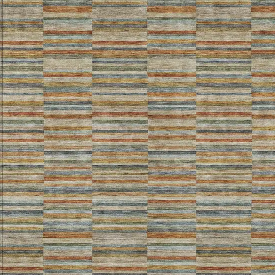 Orange Copper And Gray Striped Washable Indoor Outdoor Area Rug Photo 7