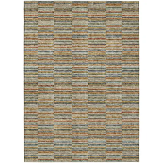 Orange Copper And Gray Striped Washable Indoor Outdoor Area Rug Photo 2