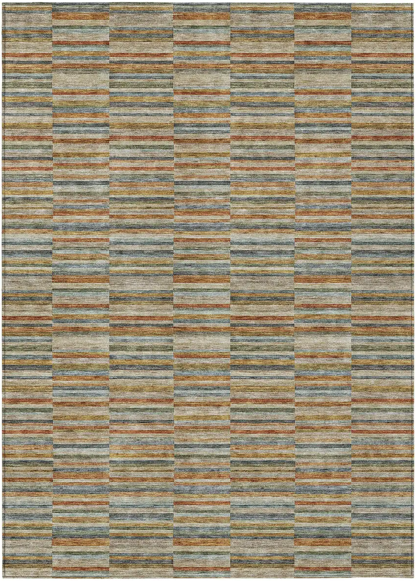 Orange Copper And Gray Striped Washable Indoor Outdoor Area Rug Photo 2