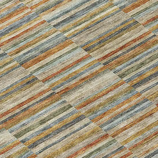 Orange Copper And Gray Striped Washable Indoor Outdoor Area Rug Photo 6