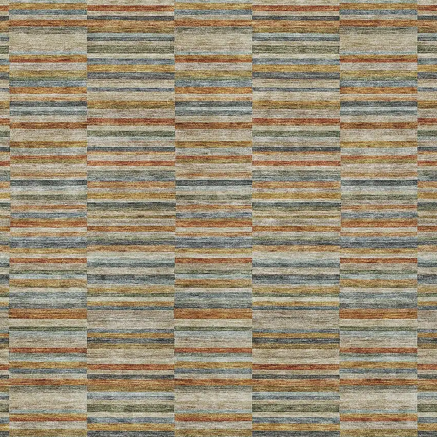 Orange Copper And Gray Striped Washable Indoor Outdoor Area Rug Photo 7