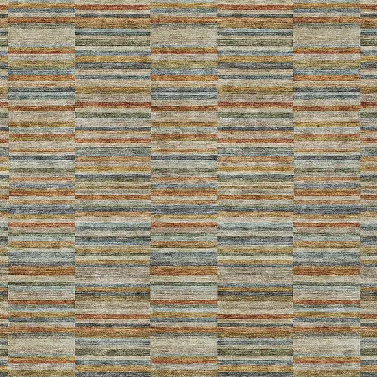 Orange Copper And Gray Striped Washable Indoor Outdoor Area Rug Photo 7
