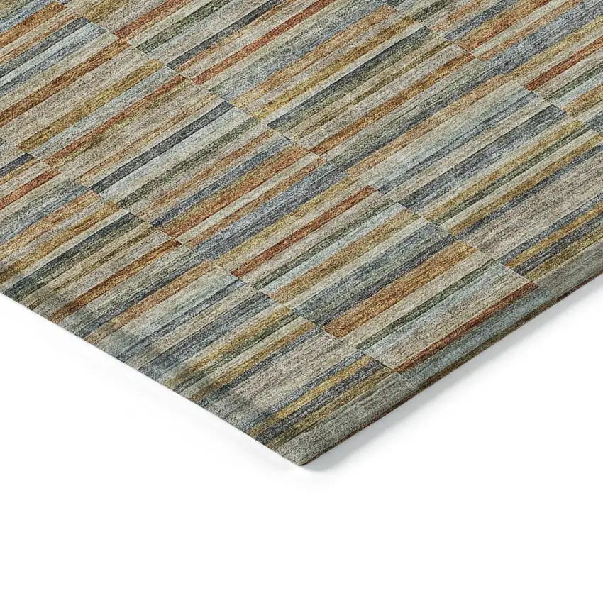 Orange Copper And Gray Striped Washable Indoor Outdoor Area Rug Photo 5