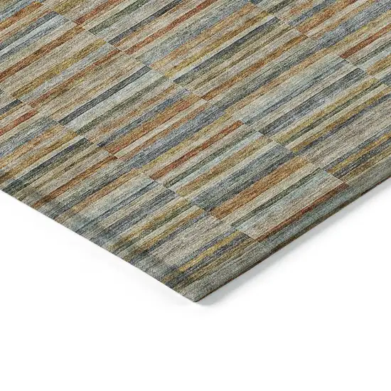 Orange Copper And Gray Striped Washable Indoor Outdoor Area Rug Photo 5