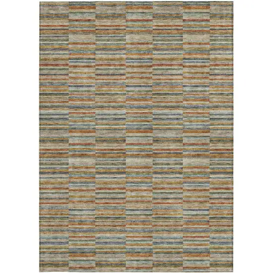 Orange Copper And Gray Striped Washable Indoor Outdoor Area Rug Photo 8