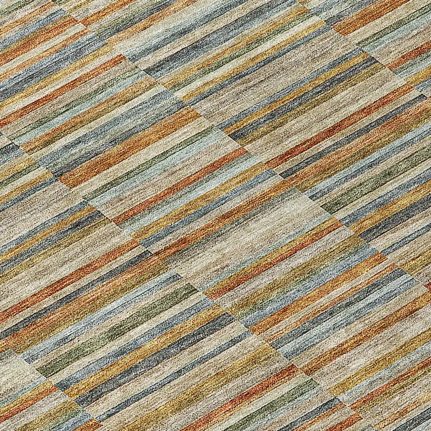 Orange Copper And Gray Striped Washable Indoor Outdoor Area Rug Photo 6