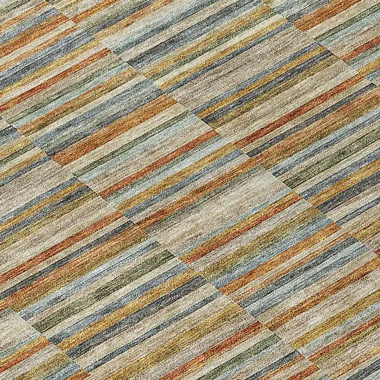 Orange Copper And Gray Striped Washable Indoor Outdoor Area Rug Photo 6