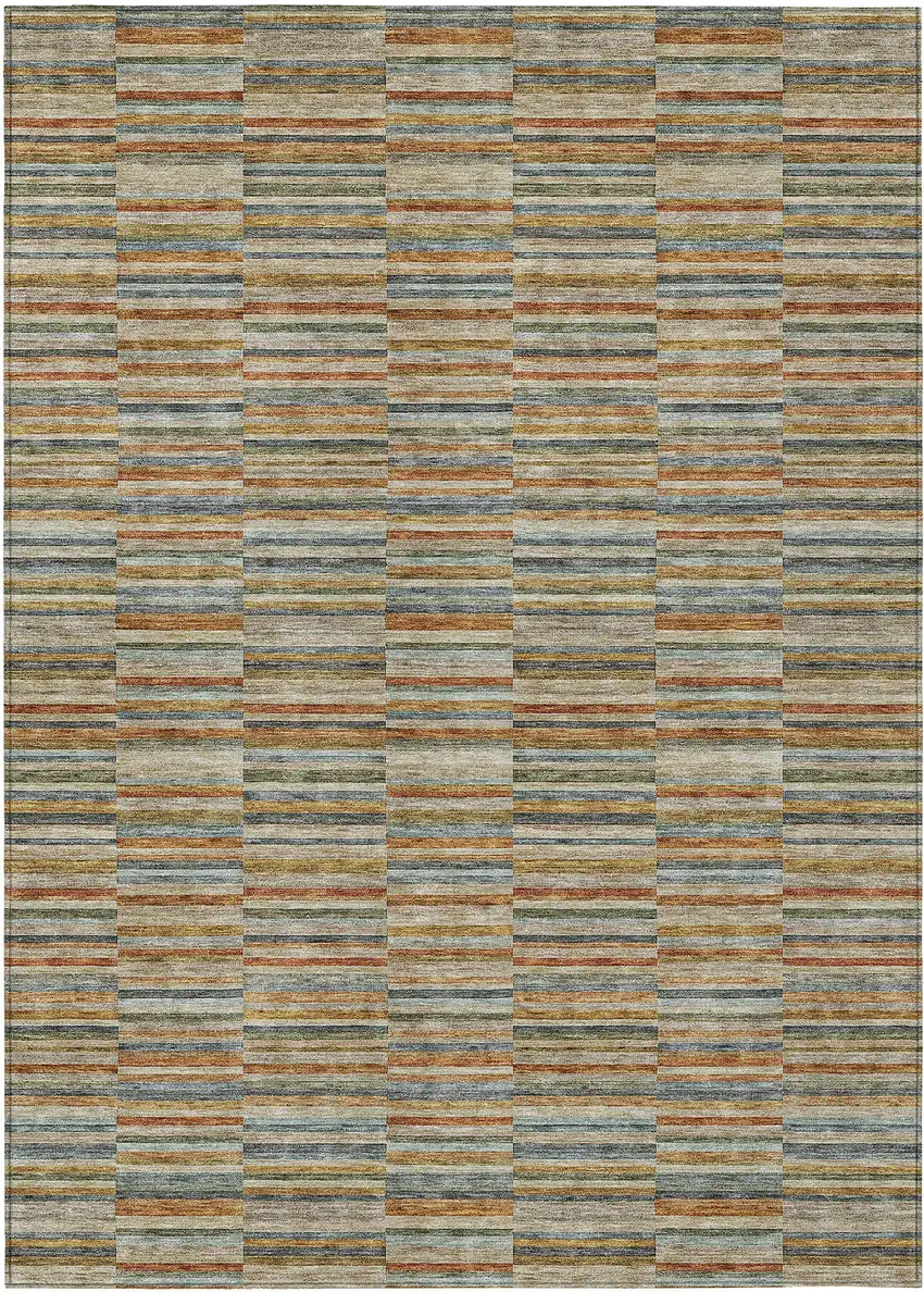 Orange Copper And Gray Striped Washable Indoor Outdoor Area Rug Photo 2