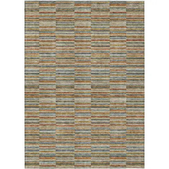 Orange Copper And Gray Striped Washable Indoor Outdoor Area Rug Photo 2