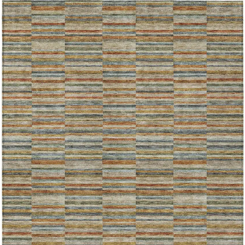 Orange Copper And Gray Striped Washable Indoor Outdoor Area Rug Photo 7
