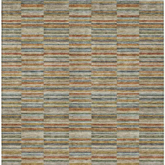 Orange Copper And Gray Striped Washable Indoor Outdoor Area Rug Photo 7