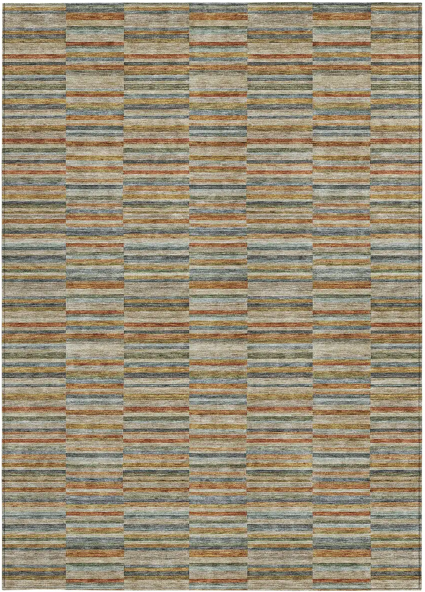 Orange Copper And Gray Striped Washable Indoor Outdoor Area Rug Photo 8