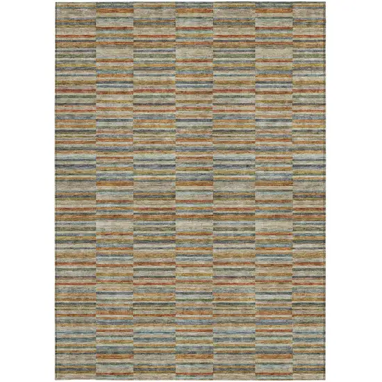 Orange Copper And Gray Striped Washable Indoor Outdoor Area Rug Photo 8