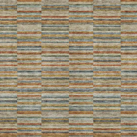 Orange Copper And Gray Striped Washable Indoor Outdoor Area Rug Photo 7