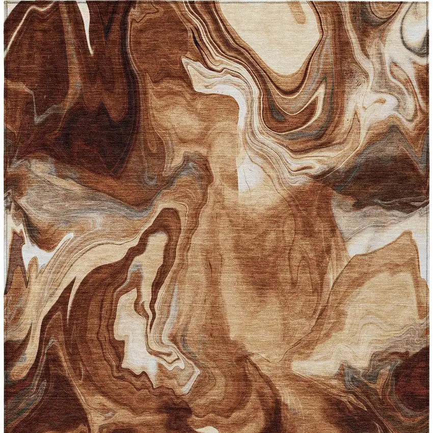 Orange Copper And Ivory Abstract Washable Indoor Outdoor Area Rug Photo 7