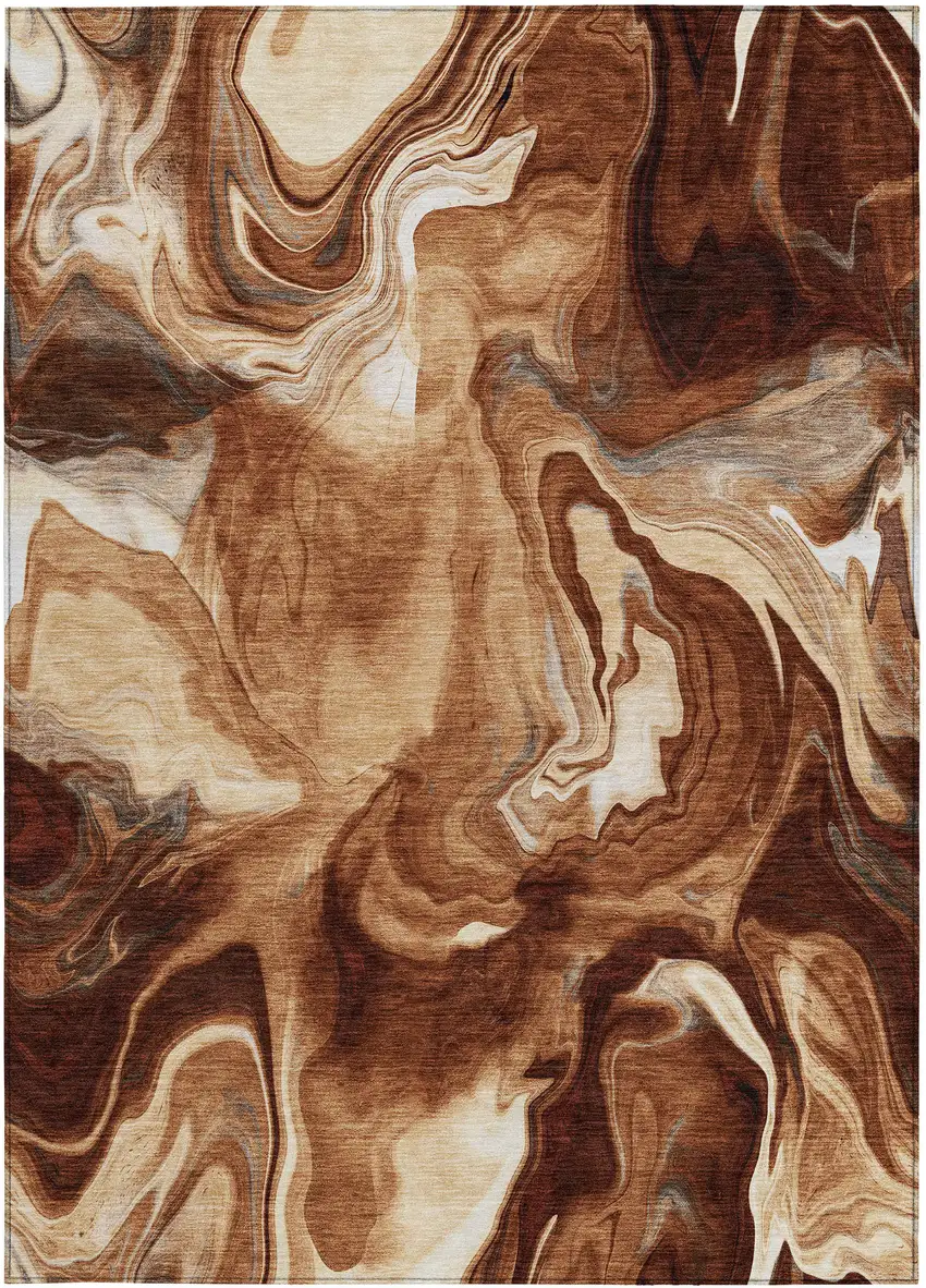 Orange Copper And Ivory Abstract Washable Indoor Outdoor Area Rug Photo 8