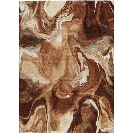 Orange Copper And Ivory Abstract Washable Indoor Outdoor Area Rug Photo 8