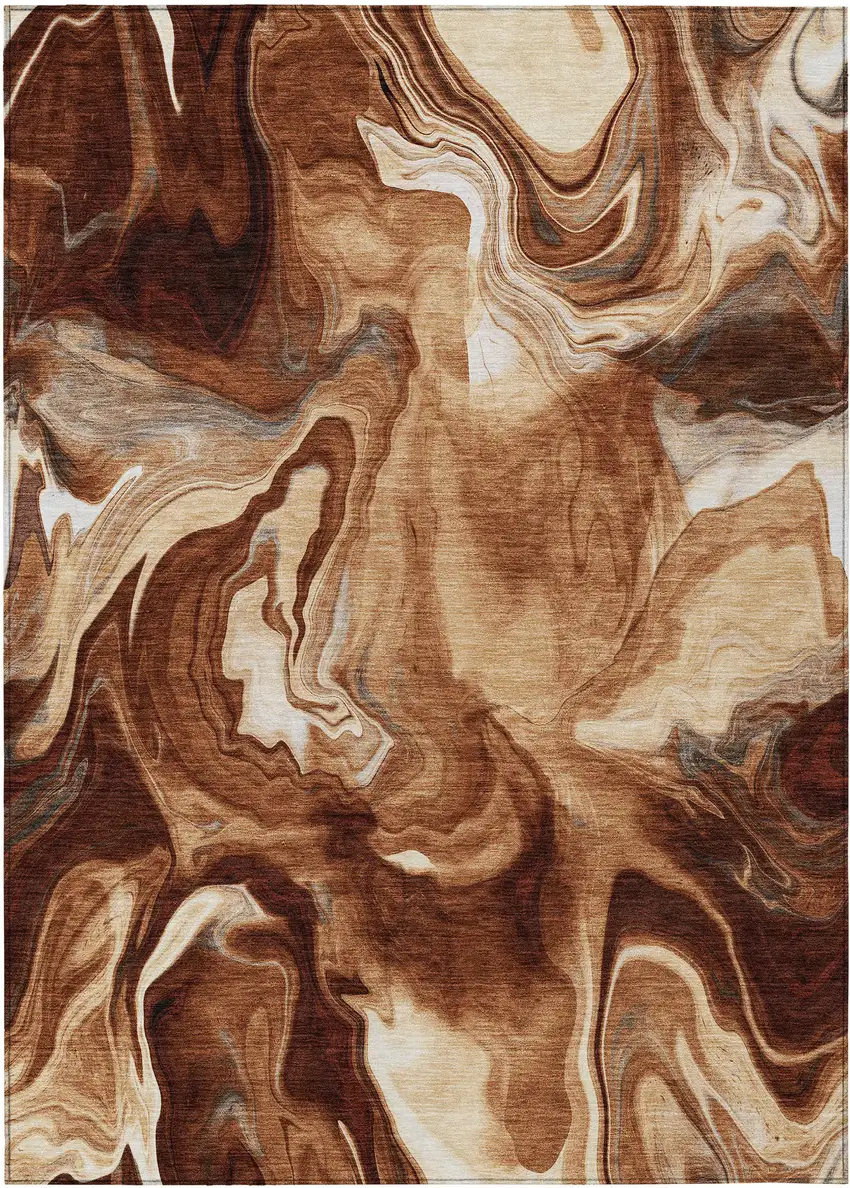 Orange Copper And Ivory Abstract Washable Indoor Outdoor Area Rug Photo 2