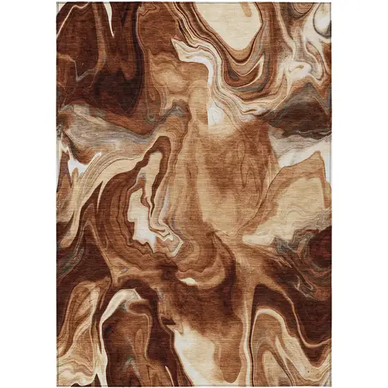 Orange Copper And Ivory Abstract Washable Indoor Outdoor Area Rug Photo 2