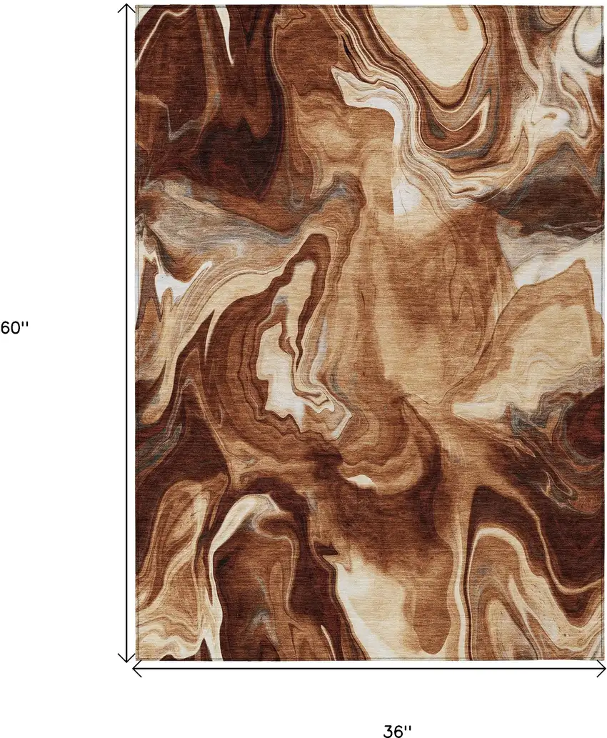 Orange Copper And Ivory Abstract Washable Indoor Outdoor Area Rug Photo 3
