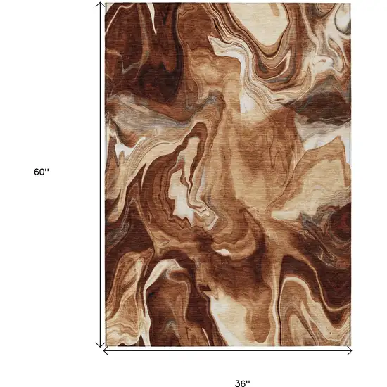 Orange Copper And Ivory Abstract Washable Indoor Outdoor Area Rug Photo 3