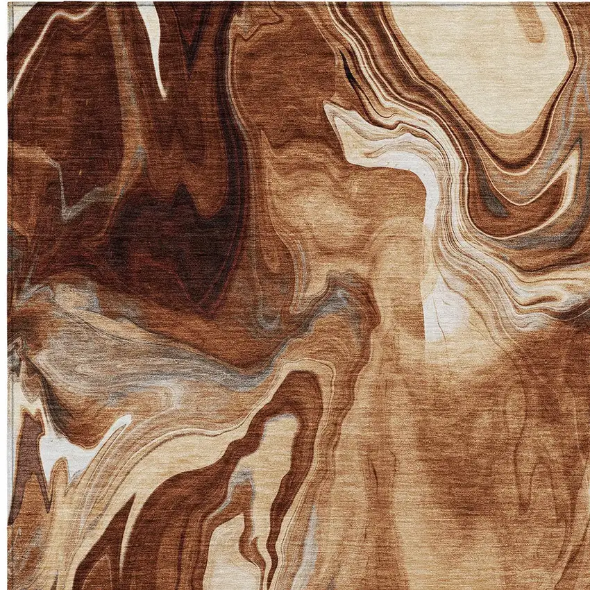 Orange Copper And Ivory Abstract Washable Indoor Outdoor Area Rug Photo 7