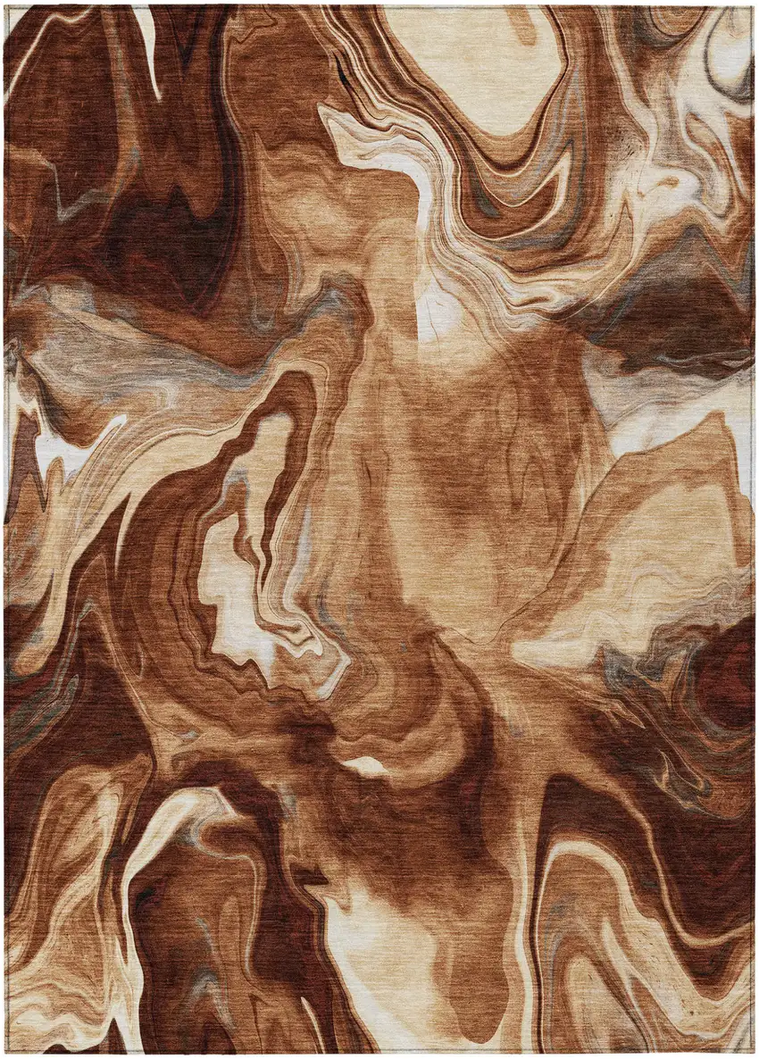 Orange Copper And Ivory Abstract Washable Indoor Outdoor Area Rug Photo 2