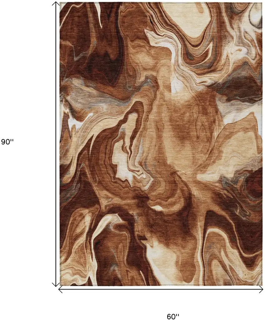Orange Copper And Ivory Abstract Washable Indoor Outdoor Area Rug Photo 3
