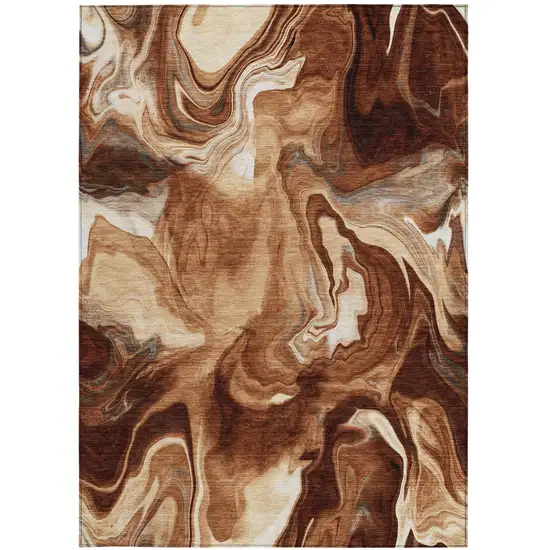 Orange Copper And Ivory Abstract Washable Indoor Outdoor Area Rug Photo 8