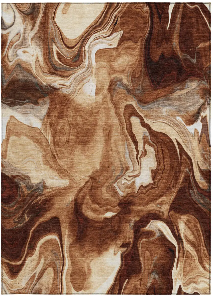 Orange Copper And Ivory Abstract Washable Indoor Outdoor Area Rug Photo 8