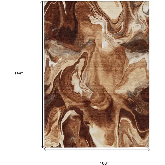 Orange Copper And Ivory Abstract Washable Indoor Outdoor Area Rug Photo 3