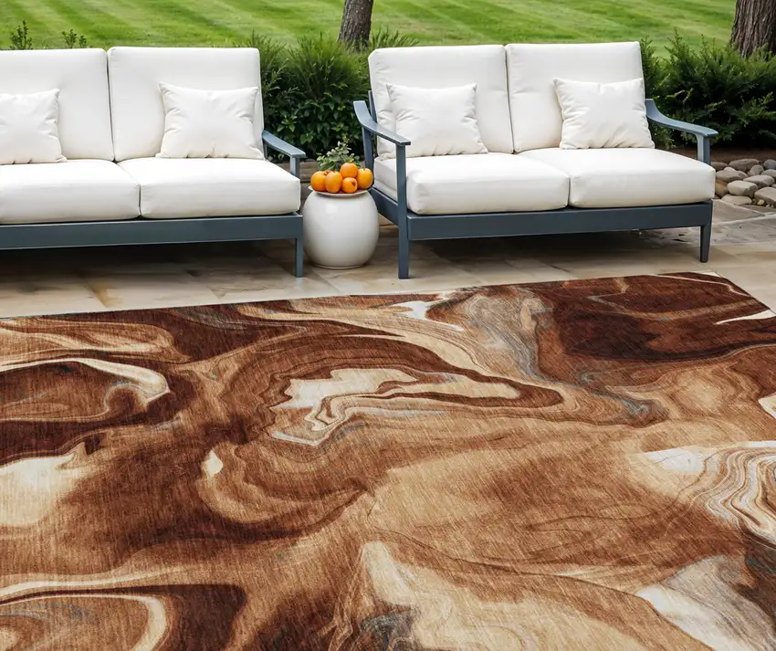 Orange Copper And Ivory Abstract Washable Indoor Outdoor Area Rug Photo 1