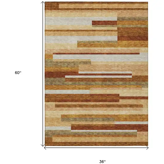 Orange Copper And Taupe Striped Washable Indoor Outdoor Area Rug Photo 8