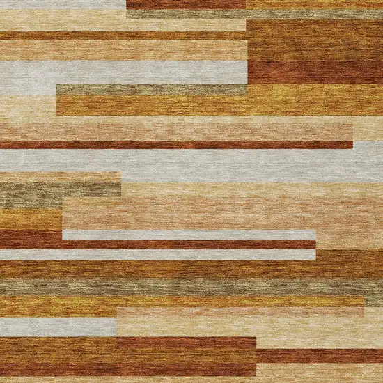 Orange Copper And Taupe Striped Washable Indoor Outdoor Area Rug Photo 5