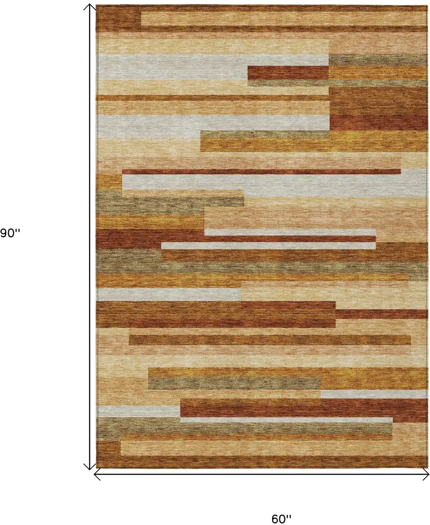 Orange Copper And Taupe Striped Washable Indoor Outdoor Area Rug Photo 9