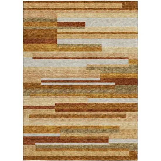 Orange Copper And Taupe Striped Washable Indoor Outdoor Area Rug Photo 4