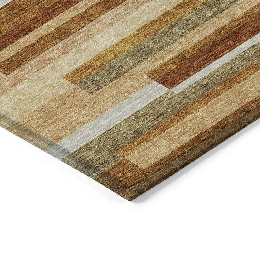 Orange Copper And Taupe Striped Washable Indoor Outdoor Area Rug Photo 3