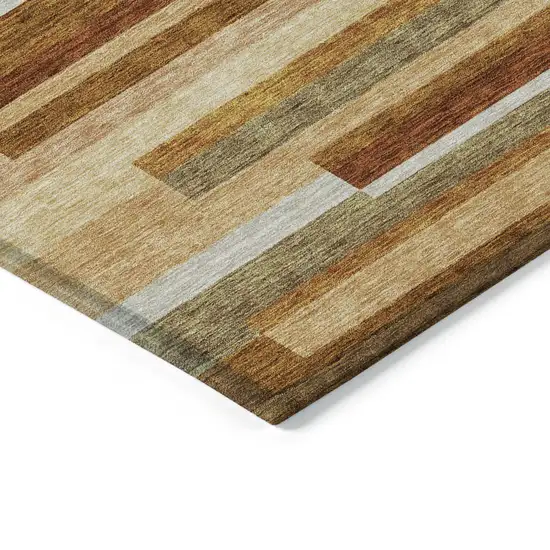 Orange Copper And Taupe Striped Washable Indoor Outdoor Area Rug Photo 3