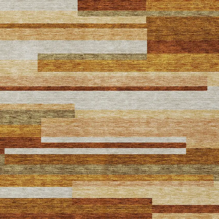 Orange Copper And Taupe Striped Washable Indoor Outdoor Area Rug Photo 4