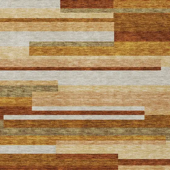 Orange Copper And Taupe Striped Washable Indoor Outdoor Area Rug Photo 4
