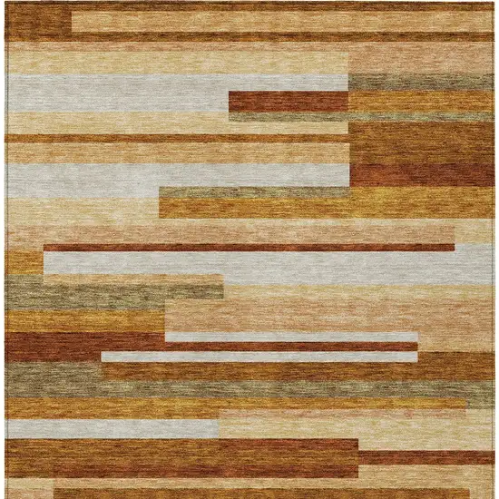 Orange Copper And Taupe Striped Washable Indoor Outdoor Area Rug Photo 5
