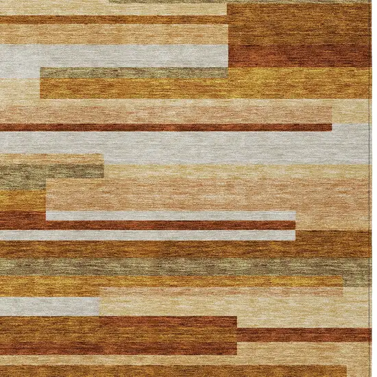 Orange Copper And Taupe Striped Washable Indoor Outdoor Area Rug Photo 4