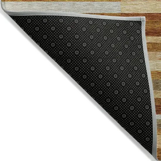 Orange Copper And Taupe Striped Washable Indoor Outdoor Area Rug Photo 2