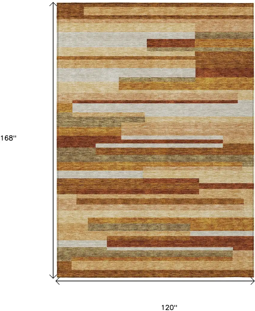 Orange Copper And Taupe Striped Washable Indoor Outdoor Area Rug Photo 3
